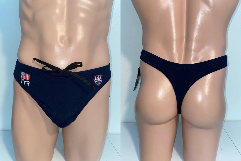 Modificado TYR Elite Durafast Bandera de EE. UU. Waterpolo Azul Marino Tanga Para Hombre Bikini Talla 32 Foto 1 de 4