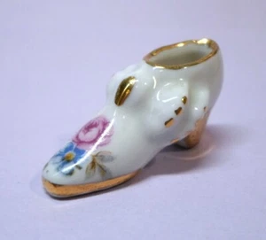 Vintage LIMOGES PORCELAIN MINIATURE FANCY SHOE Flowers & Gilt Pattern 1.5" L - Picture 1 of 9
