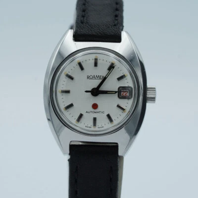 Roamer Anfibio Automatico Orologio Donna 22MM Acciaio Vintage Raro con Pelle Vol - Immagine 1 di 4