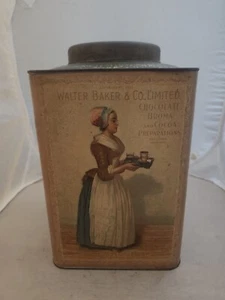 RARE! WALTER BAKER & CO SOLUBLE CHOCOLATE (COCOA) TIN LITHO CHOCOLATE 10LB CAN - Picture 1 of 6