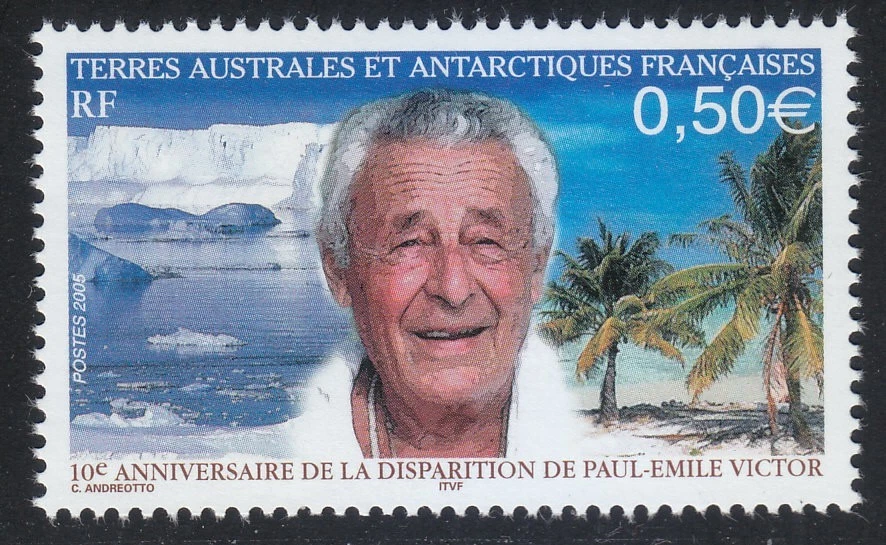 TAAF 2005 MNH Sc 357 Mi 569 Paul-Emile Victor, Polar explorer, Palms ,Sea ** - Image 1 of 1