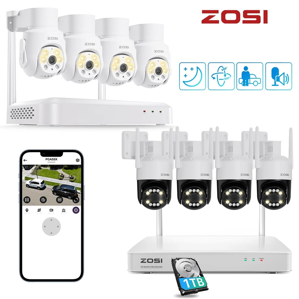 HDD ZOSI 8CH 4K NVR 5MP WiFi-6 câmera IP sistema de segurança Wi-Fi casa externa 1TB - Imagem 1 de 1