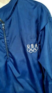 USA Olympics Windbreaker Pullover Medium Nylon Half Zip Mesh Lining Blue Vintage - Picture 1 of 6
