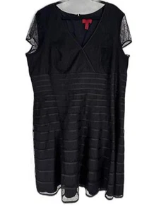 JS Collections Formal cocktail midi black Dress Size 24W sleeve lace V-Neck  - Picture 1 of 8