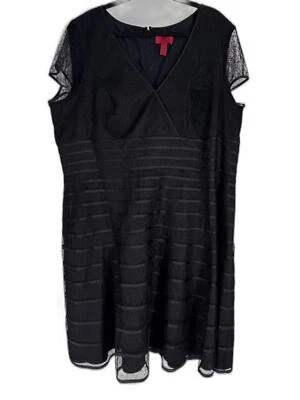 JS Collections Formal cocktail midi black Dress Size 24W sleeve lace V-Neck  - Image 1 of 4