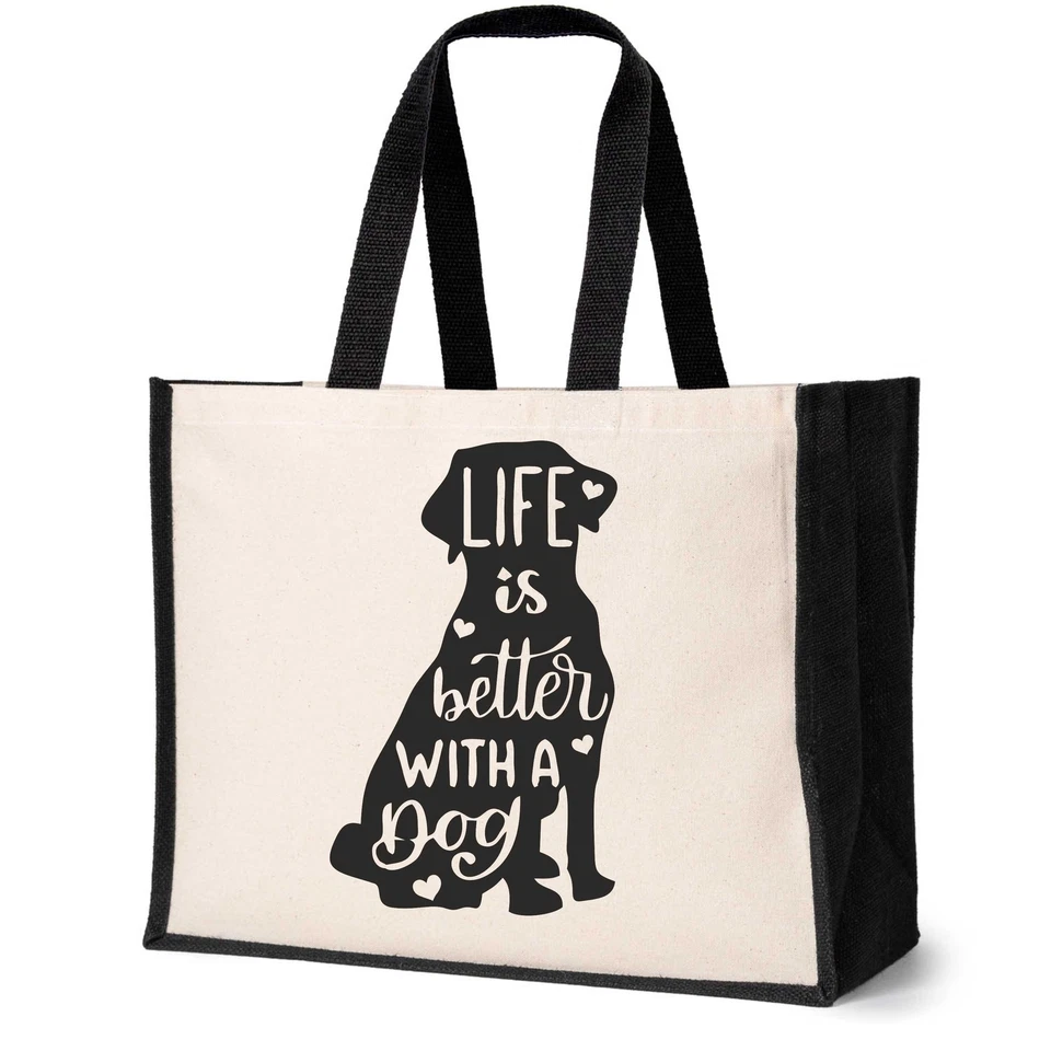 PRINTSHOP2000 Life Is Better With a Dog Tote Bag Dog Lovers Gift Ladies Canvas Shopper