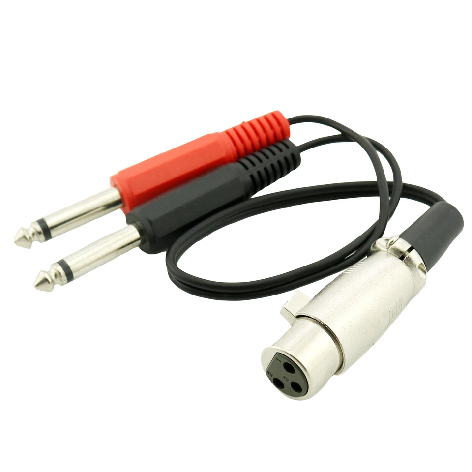 1FT XLR Female Socket to Dual Mono 6.35mm 1/4" Mono Male Plug Y Splitter Cable - Image 1 of 4