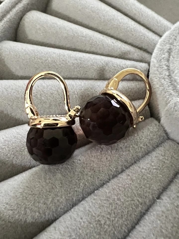 Pendientes de mujer enchapados en oro rosa de 14k 585 RG estampados discoteca natural 🪩 bola marrón Foto 1 de 2