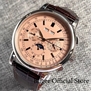 New 42mm Nologo Dial Day Multifunction Seagull Automatic Men Watch Leather Band - Picture 1 of 6