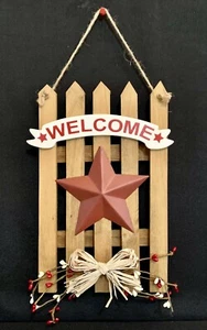Primitive Country *WELCOME* Fence with Star Door / Wall Hangar Hand Made 11"x8" - Picture 1 of 3