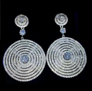 18k White Gold Filled Big Hoop Earrings made w Swarovski Crystal Diamond Stone - Picture 1 of 12