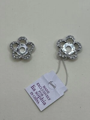NWT Lia Sophia “Petal Pusher” Silver Tone Rhinestone Flowers Earring Jackets - Image 1 of 3