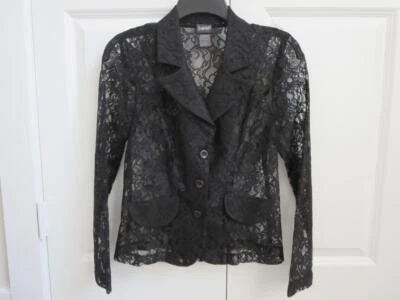 Chaqueta Blazer Frederick's Of Hollywood Negra Encaje Transparente Floral Abotonada Talla 2 Foto 1 de 4