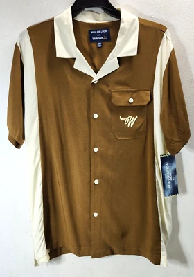 Camisa Wish Me Luck Para Hombres Abotonada Rayón Talla Mediana Marrón NUEVA Foto 1 de 4