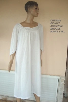 CHEMISE DE NUIT ANCIENNE LONGUE BLANCHE BRODE MAINS  T M/L 40/42 /44 - Photo 1/4