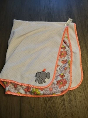 Carters Just One You Elephant Floral Flower Pink Coral White Baby Blanket Lovey - Image 1 of 4