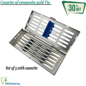 Set von 5 Komposit Füllung Instrumente Golden Titanium mit tabletts / kassete CE - Picture 1 of 2