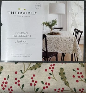 Threshold 60x104 Oblong Tablecloth Christmas Botanicals Holly New With Tags - Picture 1 of 6