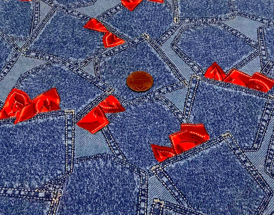 Blue & Red* Back Pocket Design/Red Bandana* Marcus* 100% Cotton Remnant *8"x 22" - Image 1 of 4