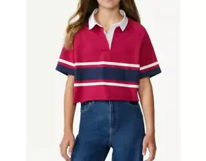 Free Assembly Rugby Polo Shirt Girls L (10/12) Red Stripe Cotton Short Sleeve - Picture 1 of 5