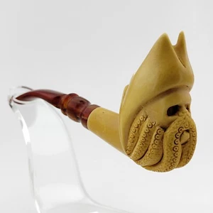 Davy Jones Block Meerschaum Pipe,With Case,Unique Meerschaum Pipes,Pfeife,Pirate - Picture 1 of 8
