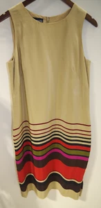 C22 - Donna Morgan Silk  Shift Dress Womens 6 Tan & Multicolor Stripe - Picture 1 of 6