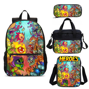 Plants vs Zombies Kids 17" School Backpack Insulated Lunch Box Sling Bag Pen Lot
