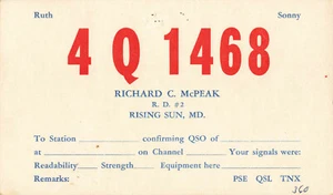 Vintage USA CB-Funkgerät 4Q 1468 Rising Sun Maryland QSL-Karte - Bild 1 von 2