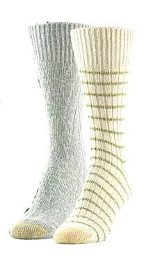 2 Pair GOLD TOE Crew SOCKS  1 Gray +  I Ivory GOLD Lurex GLITTER Stripe   NWT - Image 1 of 2