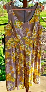 Vestido R&K Originals gris y amarillo floral algodón spandex talla 12 con cremallera trasera - Imagen 1 de 12