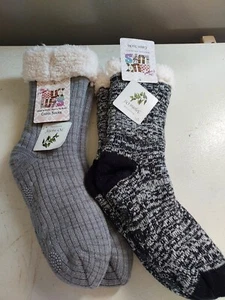 Muk Luks 2 Pair Cain Sherpa Lined Slip Resistant Socks L/XL 9-11 Treated With... - Picture 1 of 4