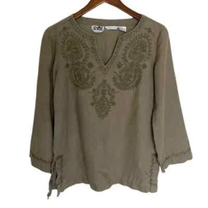 Richard Malcom Women’s Irish Linen Shirt Small Long Sleeve Brown Tee - Picture 1 of 13