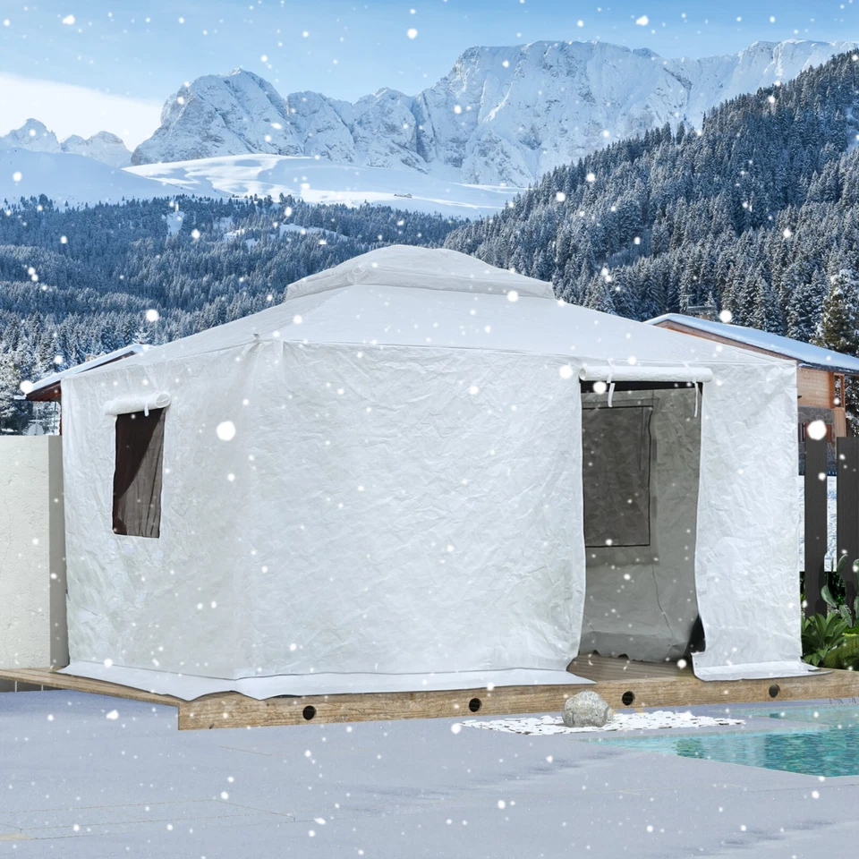 DOMI OUTDOOR LIVING Domi 12'x12' Universal Winter Gazebo Cover w/Sidewalls and Mesh Windows(White)