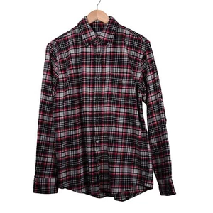 Lands End Shirt Men's Size Medium Black Red White Plaid Long Sleeve Button Up - Picture 1 of 7