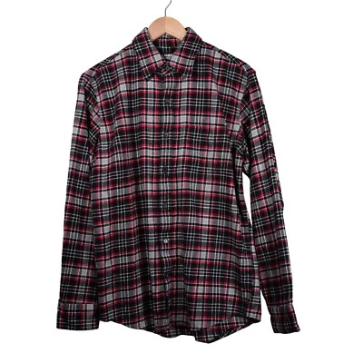 Lands End Shirt Men's Size Medium Black Red White Plaid Long Sleeve Button Up - Image 1 of 4