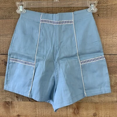 Bermuda NOS Vintage 1950 Pinup Azul Algodão Cintura Alta Bolsos Frontais VLV - Imagem 1 de 4