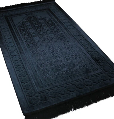 Modefa Luxury Velvet Islamic Prayer Rug Janamaz Sajjadah Floral Stamp Black - Image 1 of 4