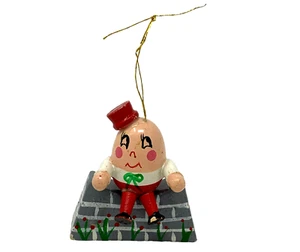 Vintage HUMPTY DUMPTY Wood Wooden 2.25" Christmas Ornament Gray Wall - Picture 1 of 5