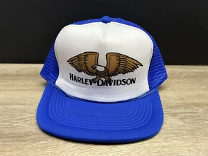 Vintage Harley Davidson Eagle Blue & White Mesh Trucker Snapback Hat Cap NWOT - Picture 1 of 16