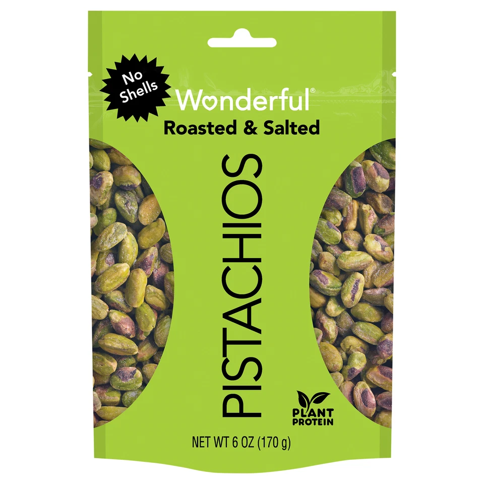 Wonderful PISTACHIOS Roasted & Salted "no Shells" 6 Oz Each 4 Bags Total 24oz
