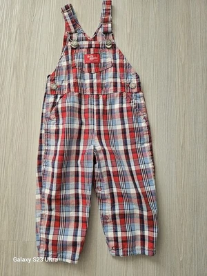Vintage Oshkosh Baby B’gosh Vestbak Overalls Red  Blue Plaid 24 Months  USA - Image 1 of 4