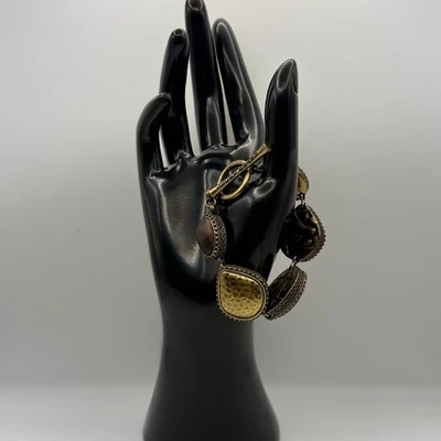 Pulsera Lucky Brand Vintage Charm - Acentos de oro martillado y madera joyería boho Foto 1 de 4