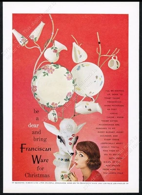 1957 Franciscan Desert Rose & Leaf placa jarra foto de Navidad anuncio impreso vintage Foto 1 de 4