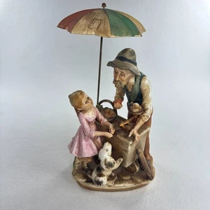 Estatuilla de colección Norleans Market Man Porcelana Estatua Niña Viejo Hombre Perro Paraguas - Imagen 1 de 7