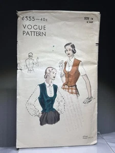 Vintage Vogue Vest Waistcoat Sewing Pattern ~ 6555 ~ Size 14 Bust 32 ~ Complete - Picture 1 of 14