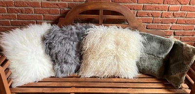 Merino Schaffell Kissen Echt-Lammfell Kissen Sofa Couch Weiß Grau Tibet 45x45cm - Bild 1 von 3