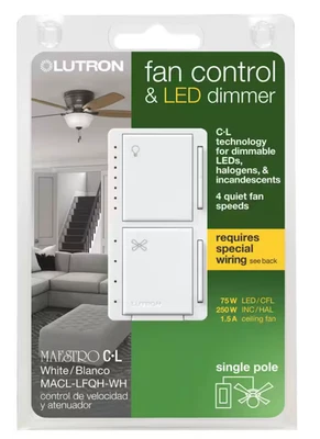 🔥 Nuevo Lutron Maestro Ventilador Control y Atenuador de Luz LED Monopolo Foto 1 de 4