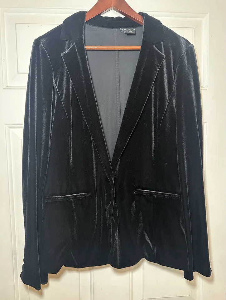 Chaqueta Blazer Tahari Para Mujer Negra Un Botón Terciopelo Talla XL Foto 1 de 4