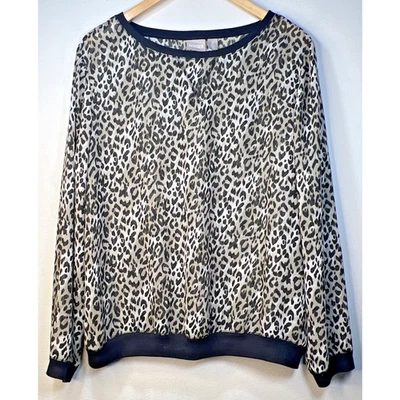 Chico's 2 Chicos Grande Animal Print Suéter Transparente Blanco Negro Sudadera Ligera Foto 1 de 4