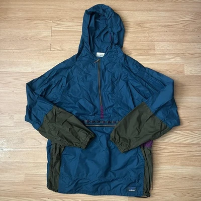 VTG L.L.Bean Anorak Aztec Jacket Mens XL Tall Blue Hooded Pullover Made USA 90s - Image 1 of 4